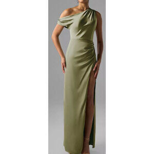 AW BRIDAL 8 M fennel seed green Rihanna satin formal party maxi dress NEW B163